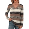 image:imageXIEERDUO Long Sleeve Shirts for Women V Neck Fall Tops Basic Tunic Tops Loose Fit Dressy 2026Patternedbrown Stripe