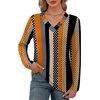 image:imageXIEERDUO Long Sleeve Shirts for Women V Neck Fall Tops Basic Tunic Tops Loose Fit Dressy 2026Patternedkhaki Stripe