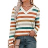 image:imageXIEERDUO Long Sleeve Shirts for Women V Neck Fall Tops Basic Tunic Tops Loose Fit Dressy 2026Patternedmulticolor Stripe