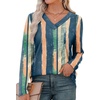 image:imageXIEERDUO Long Sleeve Shirts for Women V Neck Fall Tops Basic Tunic Tops Loose Fit Dressy 2026Patternedtie Dye Stripes