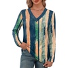image:imageXIEERDUO Long Sleeve Shirts for Women V Neck Fall Tops Basic Tunic Tops Loose Fit Dressy 2026Patternedtie Dye Stripes