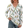 image:imageXIEERDUO Long Sleeve Shirts for Women V Neck Fall Tops Basic Tunic Tops Loose Fit Dressy 2026Patternedwhite Print