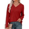 image:imageXIEERDUO Long Sleeve Shirts for Women V Neck Fall Tops Basic Tunic Tops Loose Fit Dressy 2026Red