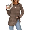image:imageXIEERDUO Womens Tunic Tops to Wear with Leggings Long Sleeve Thumb Hole Shirts Crew Neck Curved HemBrown Stripe