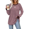 image:imageXIEERDUO Womens Tunic Tops to Wear with Leggings Long Sleeve Thumb Hole Shirts Crew Neck Curved HemPink Stripe