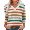 image:imageXIEERDUO Long Sleeve Shirts for Women V Neck Fall Tops Basic Tunic Tops Loose Fit Dressy 2026Patternedmulticolor Stripe